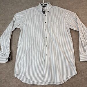 Paul Fredrick Non-Iron Cotton Striped Dress Shirt 15.5 34 Classic Fit White